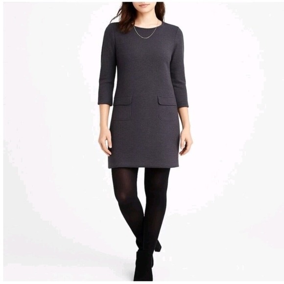 J. Jill Dresses & Skirts - J.Jill Ponte Knit Pocket Shift Dress Women XS Charcoal Gray 3/4 Sleeve Comfort